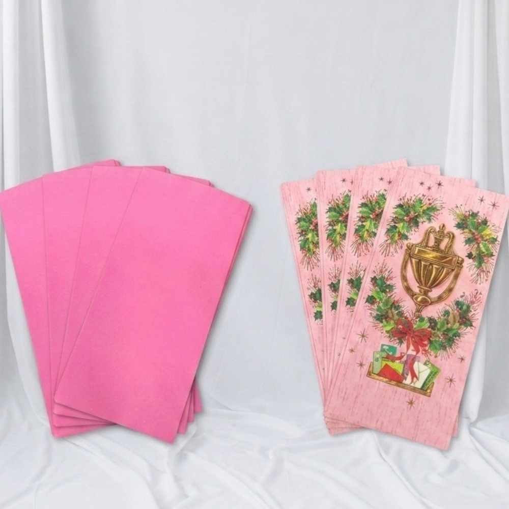 Vintage Christmas‎ Cards w Envelopes Mid Century Pink Door Knocker Unused